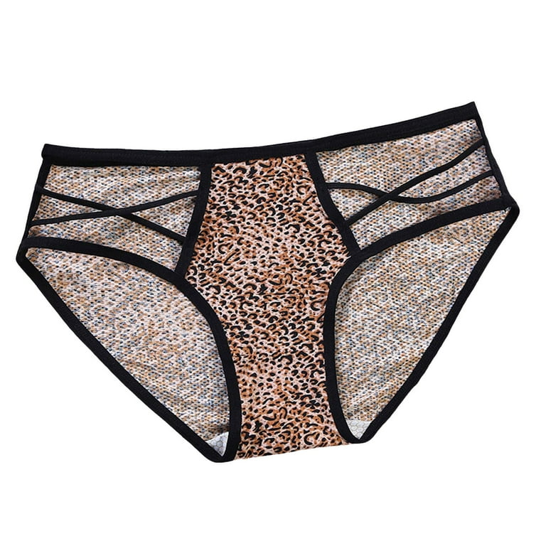 YiHWEI Female Short Lingerie Plus Size Seamless Leopard Print Panties  Women's Emotional Tone Pure Desire Women's Lace Ice Silk Mesh Thin Japanese  Low