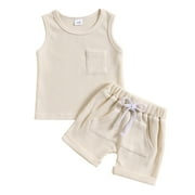 YiHWEI Baby Toddler Boys Sleeveless Solid Tops Shorts Child Kids 2Pc Set Outfits Clothes Dance for Teens Twins
