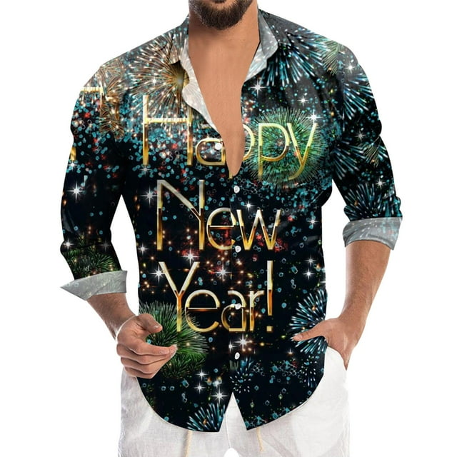 YiHWEI Men Shirts Casual Cotton Mens New Year and Spring Festival ...