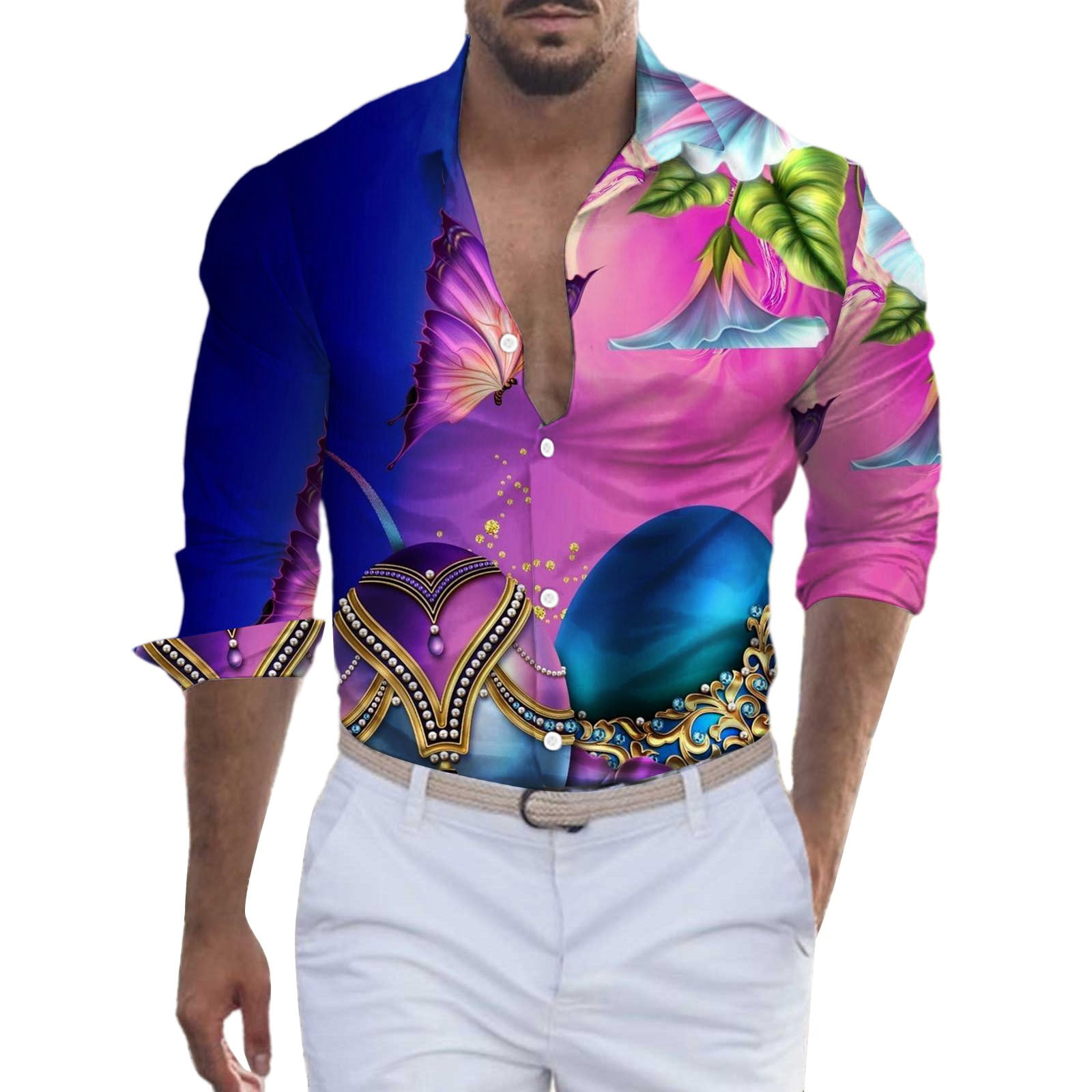 YiHWEI Men's T Shirts Multipack Tall Mens Easter Long Sleeved Shirt