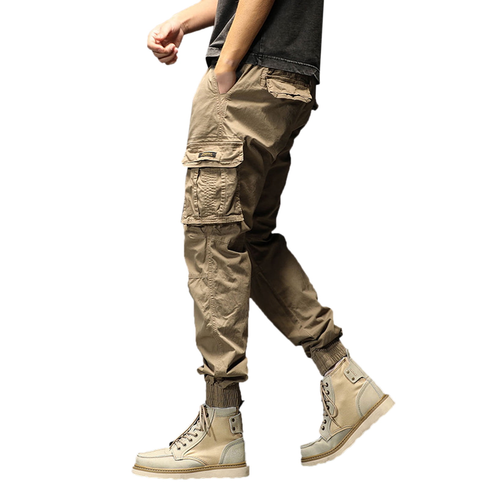 YiHWEI Mens Joggers Pants Slim Mens Cotton Plus Size Pocket Solid ...
