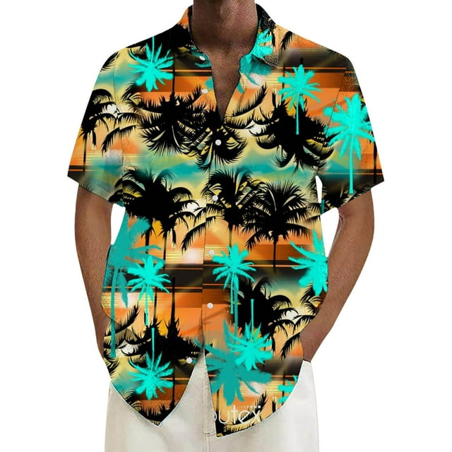 YiHWEI Mens Shirt Casual Loose Short Sleeved Beach Shirt Easter Mens ...