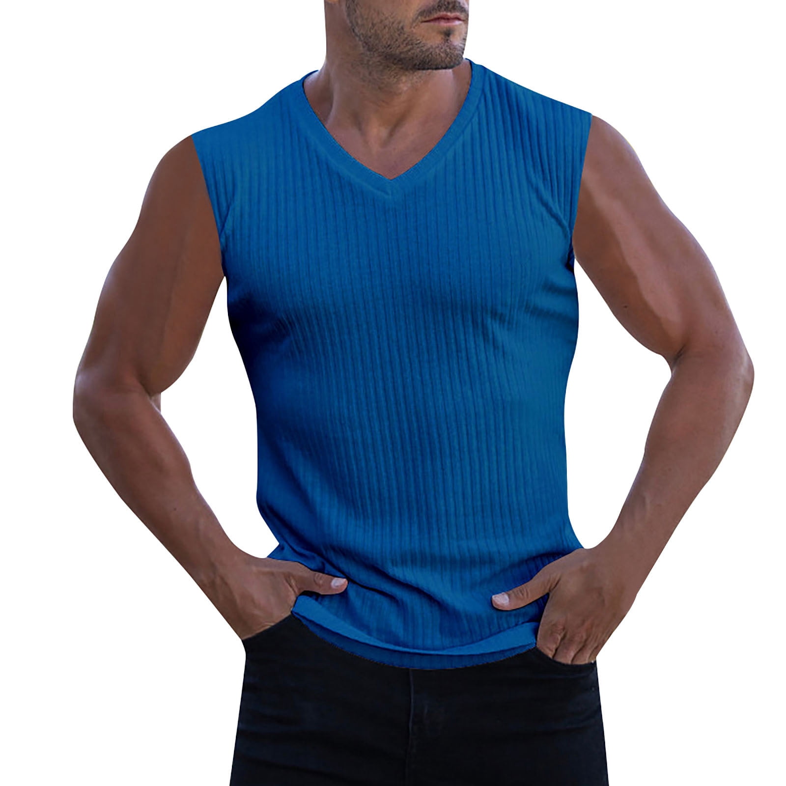 YiHWEI Mens Summer Knitted Ribbed Fitness Slim Fitted Long T Shirts ...