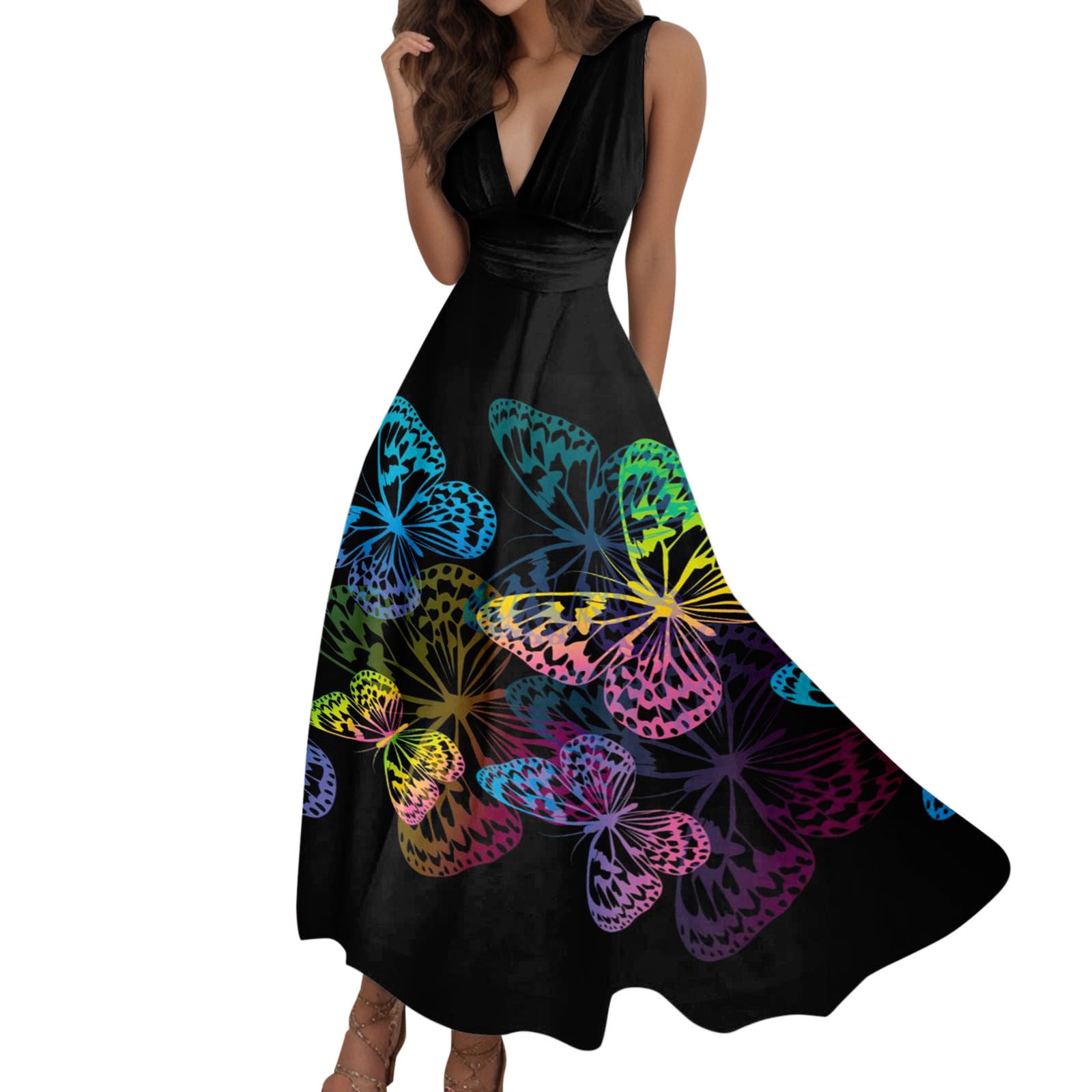 YiHWEI Purple Dress Forwomen Summer Women Summer Sexy Deep V Neck Formal Sleeveless Long Dress