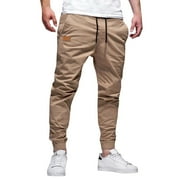 YiHWEI Trendy 2024 Men Cargo Pants Slim Fit Brown Mens Pants Joggers with Pockets Casual Sweatpants Pants Drawstring Chino Pants Twill Track Jogging Pant Khaki XL