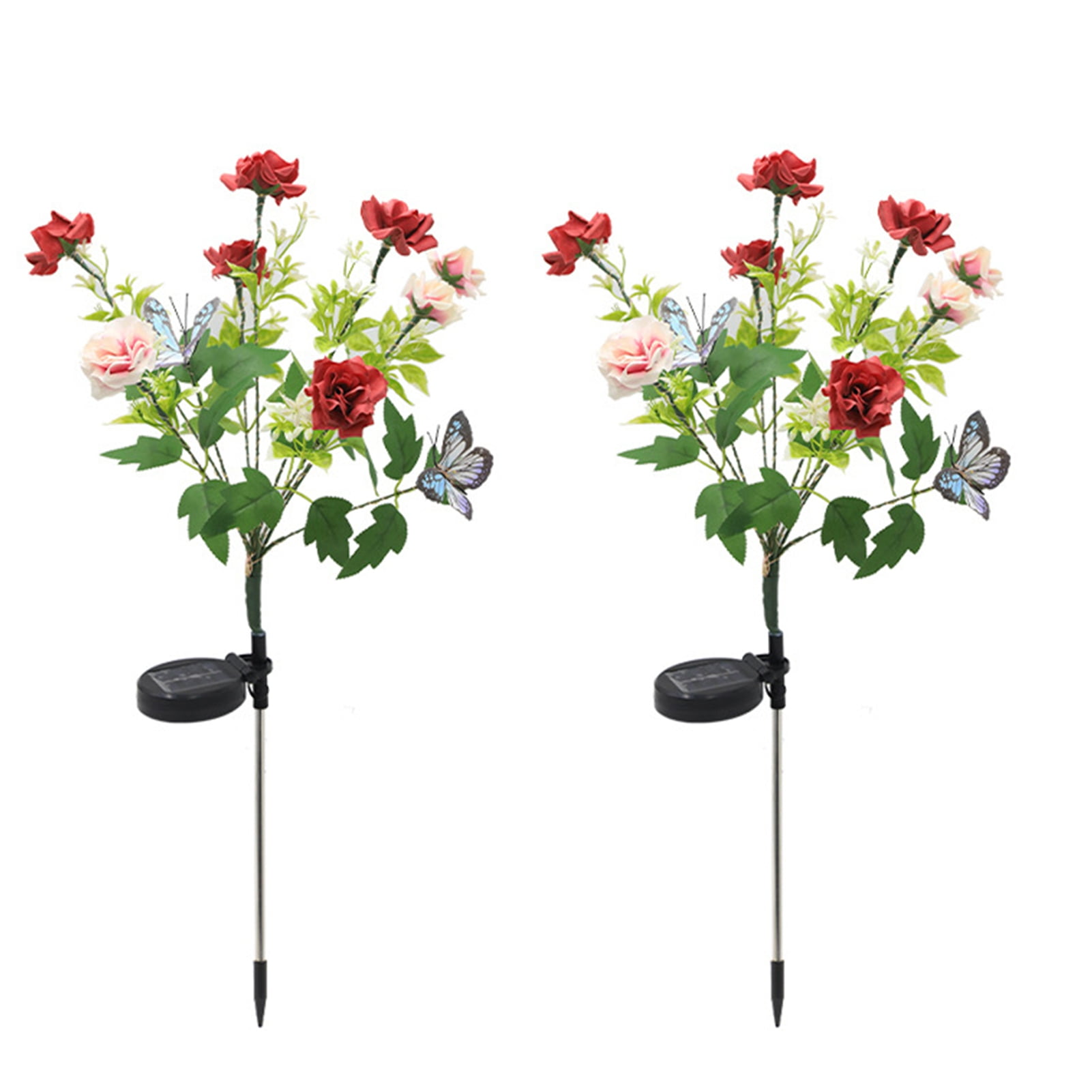 YiJin 2 Pcs Solar Garden Rose Light Faux Roses with Solar Lights IP65 ...