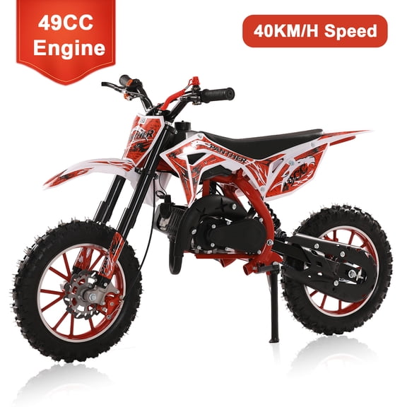 YiJin 49cc Kids Mini Bikes, 2-Stroke Off Road Mini Motorcycle, Racing Max Speed 40KM/H Gas Power Motocross, Pocket Dirt Bike with Front Rear Disc Brakes, Best Gifts (Red)