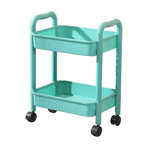 YiJuHui 1pcs 2-Tier Rolling Storage Cart with Armrests, Mobile Organizer Rack for Kitchen, Bathroom, and Living Room 38*26*43CM