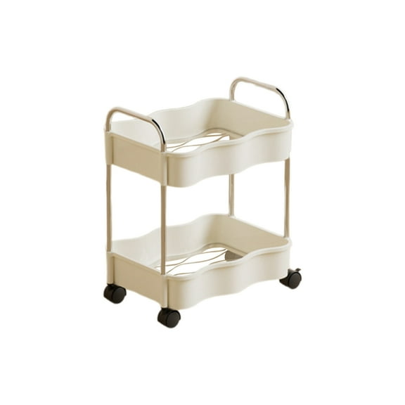 YiJuHui 1pcs 2 Tier Rolling Storage Cart with Armrests, Mobile Organizer Rack for Kitchen, Bathroom, and Living Room