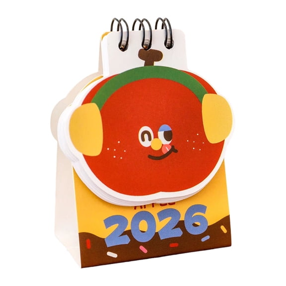 YiJuHui 1pcs 2026 Mini Desktop Calendar, Cute Mushroom Hat Design, Home Office Decor, Academic Planner with Lunar Dates, Compact Workspace Organizer, Thick Paper, Holiday Markings