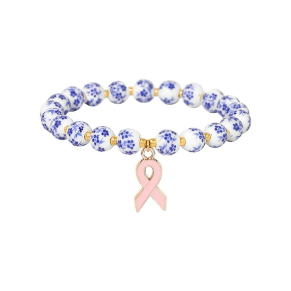 YiJuHui 1pcs Breast Cancer Awareness Bracelet Pink Ribbon Charity Jewelry with Rhinestone Heart Charm for Women Support Hope Strength Fundraiser Gift 19*19*1CM