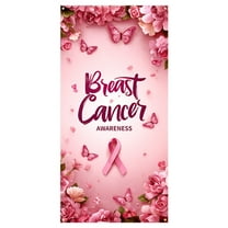 YiJuHui 1pcs Breast Cancer Awareness Door Cover - Large Pink Ribbon Decoration for Office, Event, Fundraiser, Support Campaigns, Durable Polyester Banner 90x180cm
