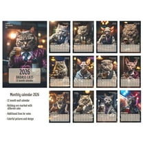 YiJuHui 1pcs Cats 2026 Wall Calendar - Funny Feline Art, Unique Gift for Cat Lovers, Home Office Decor