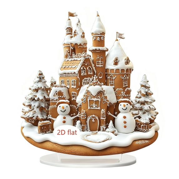 YiJuHui 1pcs Christmas Carousel & Castle Ornaments, Acrylic Festive Decor with Stand for Home Display, Holiday Tabletop Decorations, Durable & Lightweight