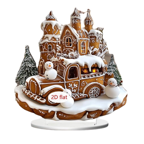 YiJuHui 1pcs Christmas Carousel & Castle Ornaments, Acrylic Festive Decor with Stand for Home Display, Holiday Tabletop Decorations, Durable & Lightweight