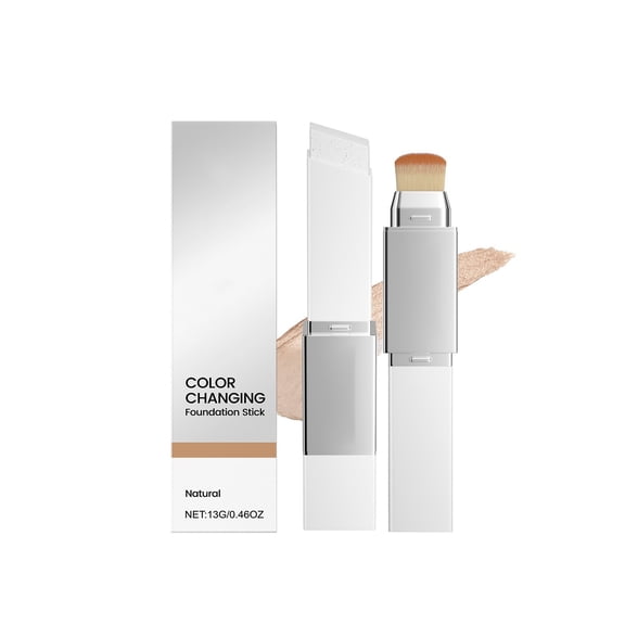 YiJuHui 1pcs Color Changing Foundation Stick, 2 in 1 Dual Ended Korean White Foundation Stick with Brush, Full Coverage, Skin Matching, Hydrating Makeup Foundation for a Flawless Look