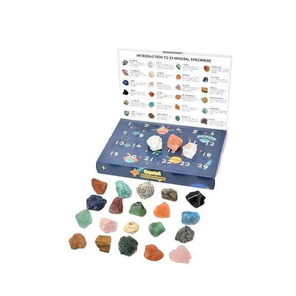 YiJuHui 1pcs Crystal Advent Calendar - 24 Natural Gemstone Collection for Geology Enthusiasts, Holiday Countdown Discovery Box with Educational Specimen Guide