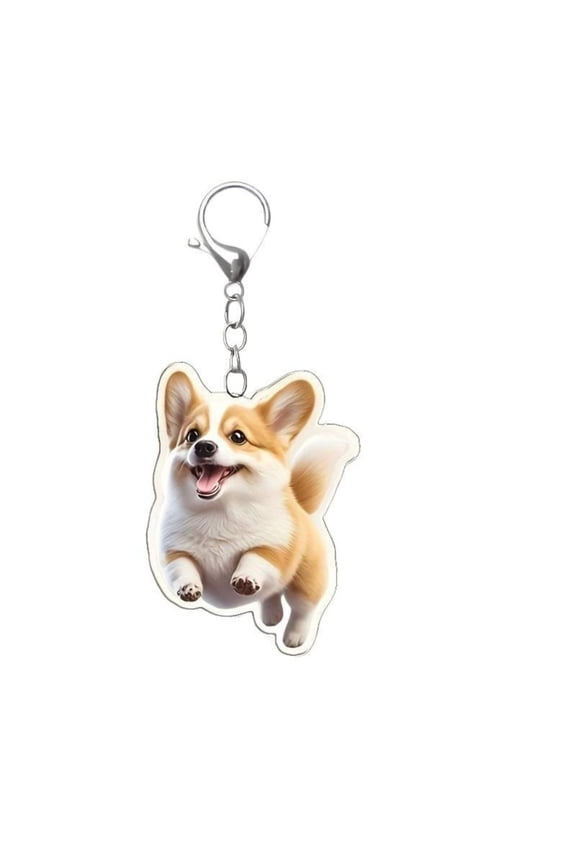 1pcs Cute Running Corgi Keychain - Adorable Acrylic Pet Charm for Car Rearview Mirror Decor & Gifts