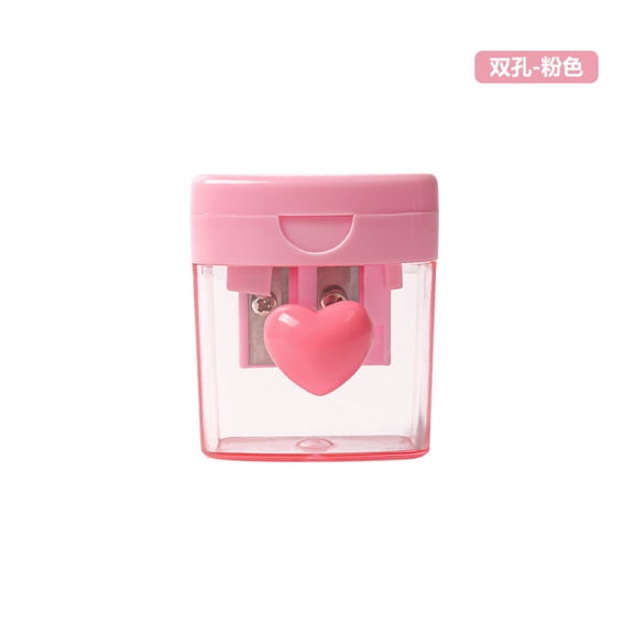 YiJuHui 1pcs Double Hole Pencil Sharpener with Cover, Portable Oval Manual Sharpener for Office Art Supplies, Leak-Proof Transparent Storage B