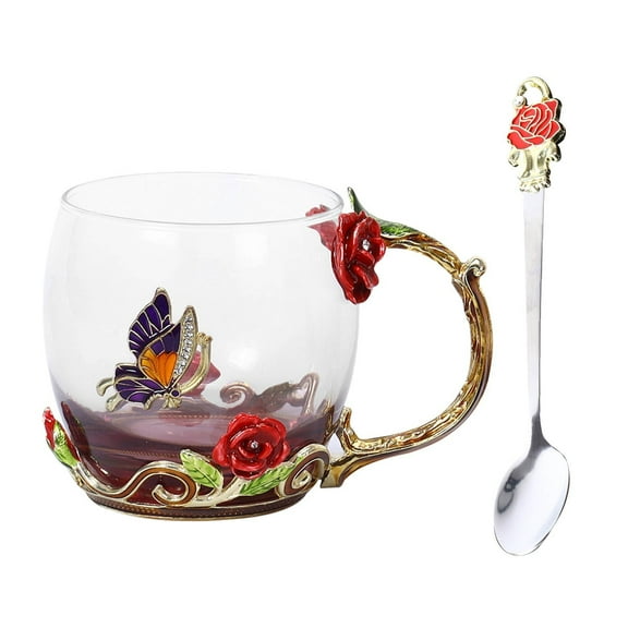 YiJuHui 1pcs Enamel Coffee Mug with Handle, Insulated Glass Cup for Hot & Cold Drinks, Dishwasher Safe, Perfect for Home, Office, Camping, Gift Idea