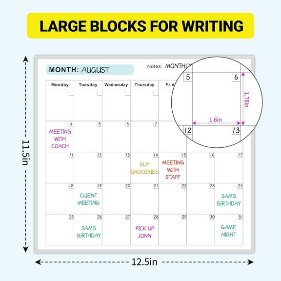 YiJuHui 1pcs Large Wall Calendar Dry Erase Monthly Planner Reusable Whiteboard Schedule Board with Stickers for Home Office Organization