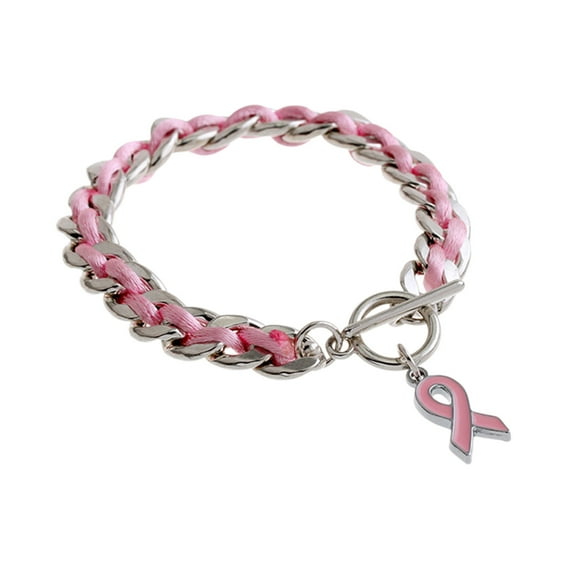 YiJuHui 1pcs Pink Ribbon Breast Cancer Awareness Bracelet with Heart Charm Rhinestone Support Hope Charity Jewelry Gift for Women 20*20*1CM
