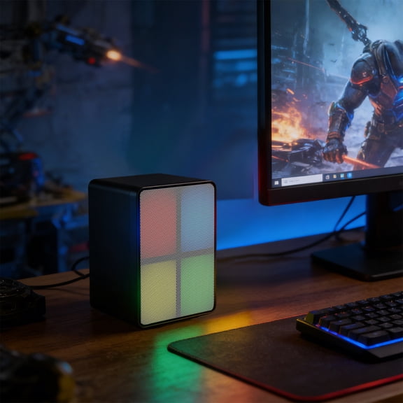 YiJuHui 1pcs RGB Computer Speaker with LED Lights, USB Powered Stereo Sound for PC Laptop Desktop, Portable Multimedia Speakers with Audio Cable, Enhanced Bass Gaming and Music Entertainment