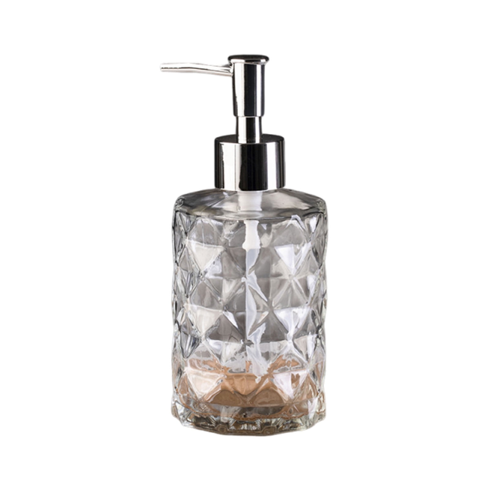 YiJuHui 1pcs Refillable Glass Soap Dispenser Pump Bottle with Diamond Pattern Design for Kitchen and Bathroom Decor