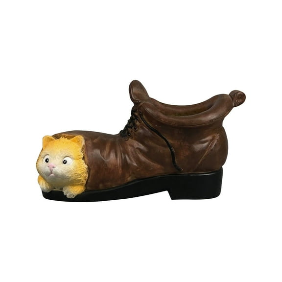 YiJuHui 1pcs Resin Shoe Planter Pot Boots Shape Cute Flowerpot for Garden Home Office Desk Decor Funny Orange Cats Plant