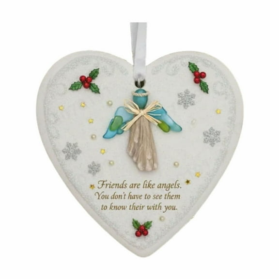 YiJuHui 1pcs Sea Glass Heart Ornament Handmade Friendship Gift for Sister, Beach Themed Keepsake, Christmas Tree Hanging Decoration 8cm