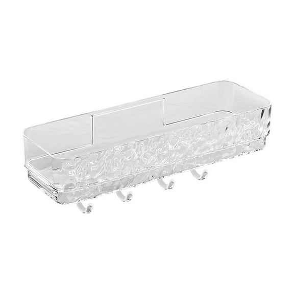 YiJuHui 1pcs Strong Suction Shower Rack with Hooks, No Drill Bathroom Organizer, Durable Plastic Storage Shelf for Kitchen, Bath, Hotel Use 32x12x7cm