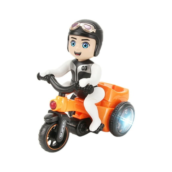 YiJuHui 1pcs Stunt Tricycle Motorcycle Toy with LED Lights & Music, 360° Rotating Wheelie Action, All-Terrain Electric Ride On for Outdoor Play
