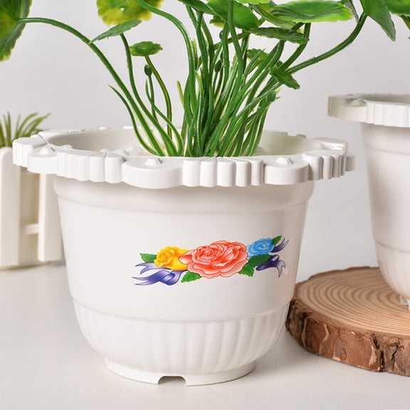 YiJuHui 1pcs Thickened Plastic Flower Pots with Lace Up Design, Roman Style Decorative Planter for Indoor Outdoor Home Garden Decor, Flat Mouth Flower Pot for Plants Arrangement