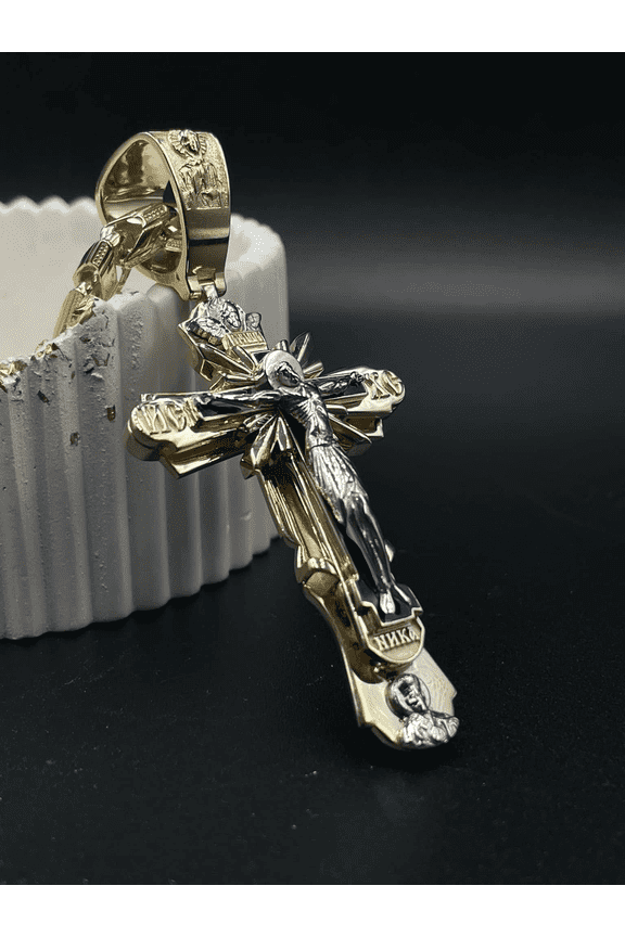 1pcs Vintage Cross Pendant Necklace for Men, Stainless Steel Religious Jewelry, Unisex Gothic Punk Style, Everyday Wear Gift