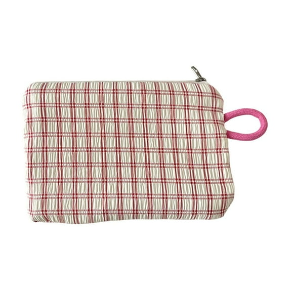 YiJuHui 1pcs Woolen Knitted Cosmetic Bag Striped Color-blocked Portable Zipper Pouch for Makeup Storage & Travel Organizer A