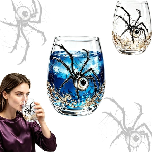 YiJuHui 2D Halloween Artisan Glassware Collection,Handmade Stemless Wine Glass, Gothic Style Artistic Glass Wine Goblet Home Decor