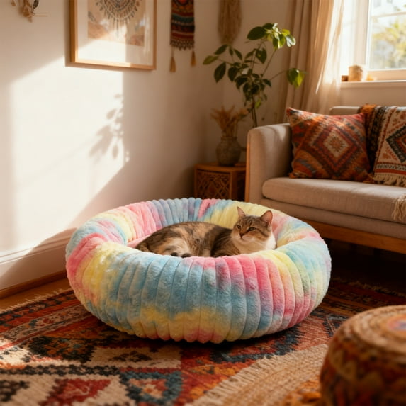 YiJuHui 2pcs Cozy Plush Pet Bed Kennel for Dogs & Cats, Warm Winter Fleece Fabric, Non-Slip Bottom, Enclosed Ribbed Design, Soft Supportive Padding, Indoor Comfort Sleeping Nest