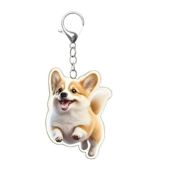 YiJuHui 2pcs Cute Running Corgi Keychain - Adorable Acrylic Pet Charm for Car Rearview Mirror Decor & Gifts