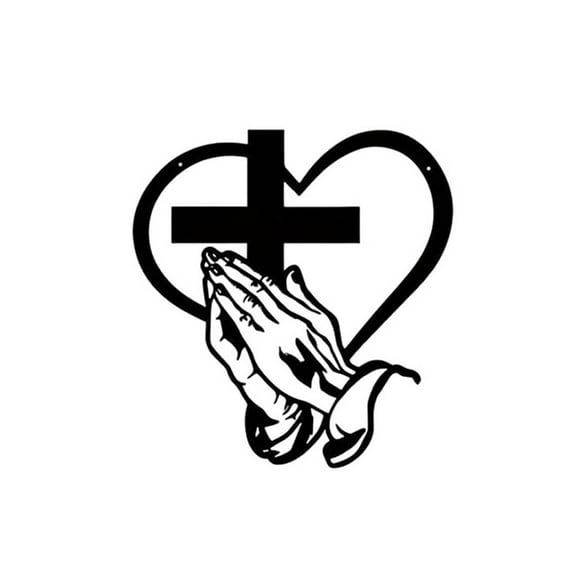 YiJuHui 2pcs Metal Cross Heart Wall Art Decor, Religious Inspirational Sculpture, Wrought Iron Spiritual Gift for Home Garden Chapel