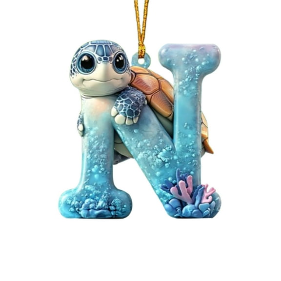 YiJuHui 2pcs Sea Turtle Alphabet Ornaments - Educational Decor with Hanging String for Baby Shower Gift & Room Wall Art