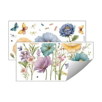 YiJuHui 2pcs Vintage Floral Wall Decals, Removable Peel and Stick Wall Stickers for Home Decor, Large Flower Mural for Bedroom Living Room Wall Art