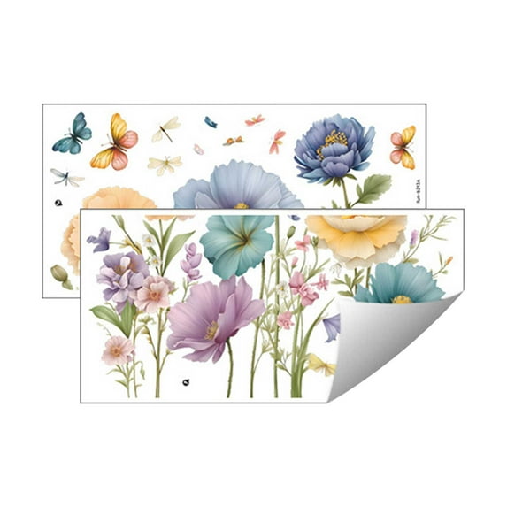 YiJuHui 2pcs Vintage Floral Wall Decals, Removable Peel and Stick Wall Stickers for Home Decor, Large Flower Mural for Bedroom Living Room Wall Art