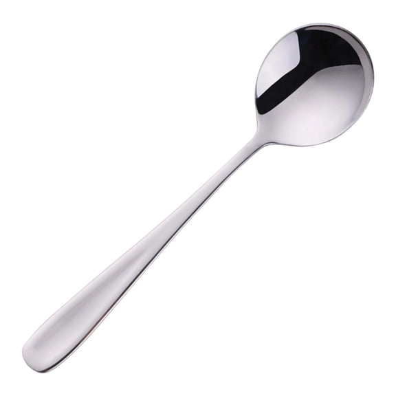 YiJuHui 304 Stainless Steel Flat Handle Round Spoon, Thickened Dinner Soup Spoon for Home Use, Mirror Polished Rust-Resistant Silverware