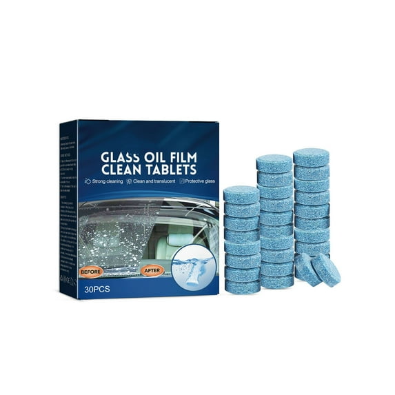 YiJuHui 30pcs Car Windshield Cleaner Tablets Oil Film Remover Rain Repellent Anti-Fog Effervescent Cleaning Solution for Auto Glass Visibility & Driving Safety