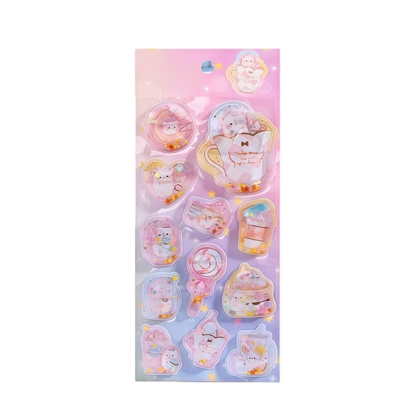 YiJuHui 3D Puffy Water Sticker, Glitter Floating Sequin Sticker, Kawaii Resin Sticker for Scrapbooking, Laptop, Water Bottle Decoration, Sparkling Craft Supplies 5ml