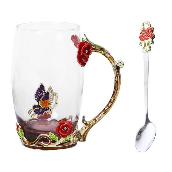 YiJuHui 3pcs Enamel Coffee Mug with Handle, Insulated Glass Cup for Hot & Cold Drinks, Dishwasher Safe, Perfect for Home, Office, Camping, Gift Idea