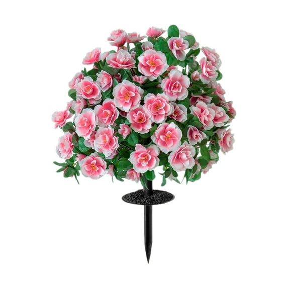 YiJuHui 3pcs Lifelike Artificial Azalea Bush with Ground Stake, Realistic Faux Outdoor Flowers for Garden, Yard, and Patio Decor