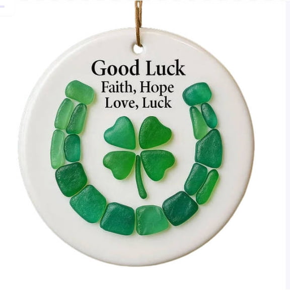 YiJuHui 3pcs Lucky Horseshoe Sea Glass Hanging Charm - Good Fortune Home Decor for Wall, Window, Garden & Patio B