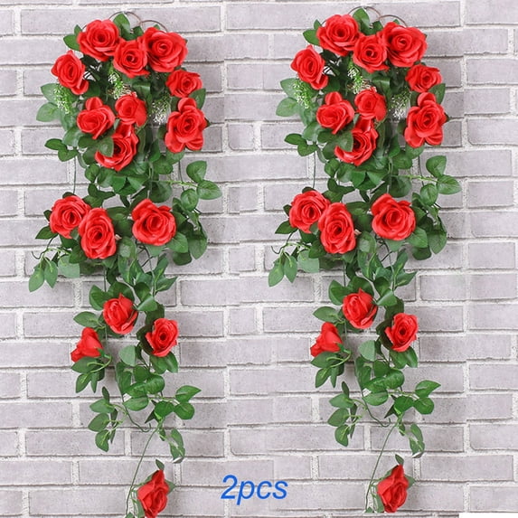 YiJuHui 4pcs Artificial Rose Garland Hanging Flowers Fake Vine for Wedding Home Party Decoration