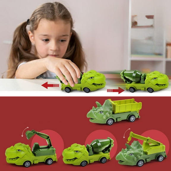 YiJuHui 4pcs Dinosaur Transport Engineering Vehicle Toy with Fossil Carrier, STEM Learning Construction Playset, Realistic Design & Interactive Play